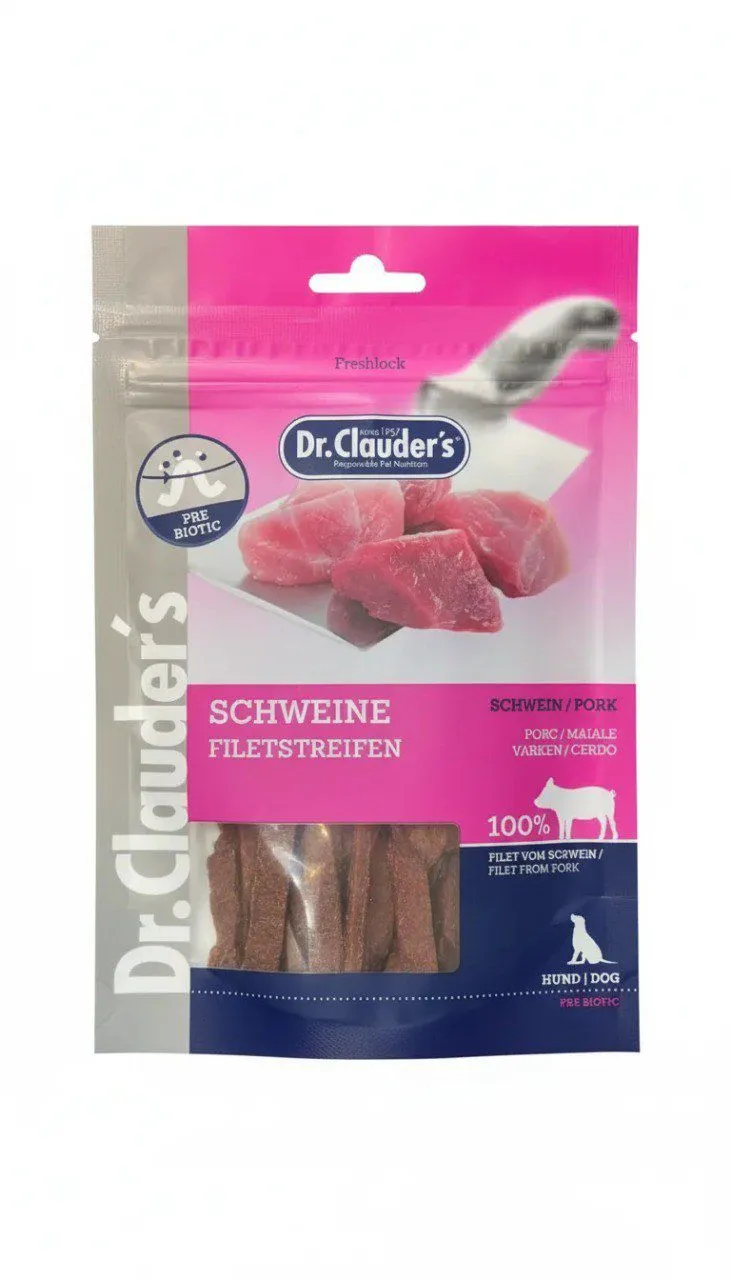 تشویقی سگ دکتر کلادرز مدل فیله استریپس خوک (Pork Filet Strips)